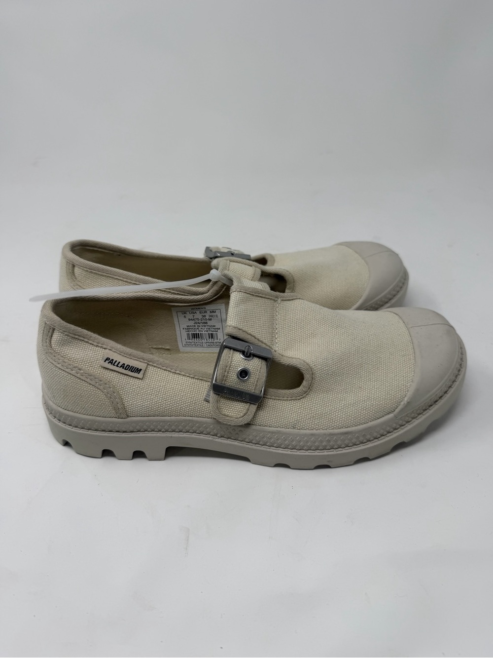Palladium Natural Canvas Mary Jane Strap Shoes